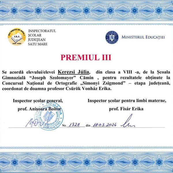 Concurs National de Ortografie "Simonyi Zsigmond"- etapa judeteana
